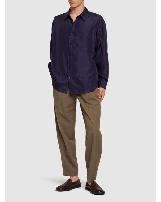 Lemaire Blue Loose Silk Twill Shirt for men