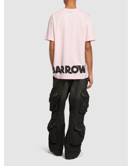 Barrow Pink Logo Printed Cotton T-shirt for men