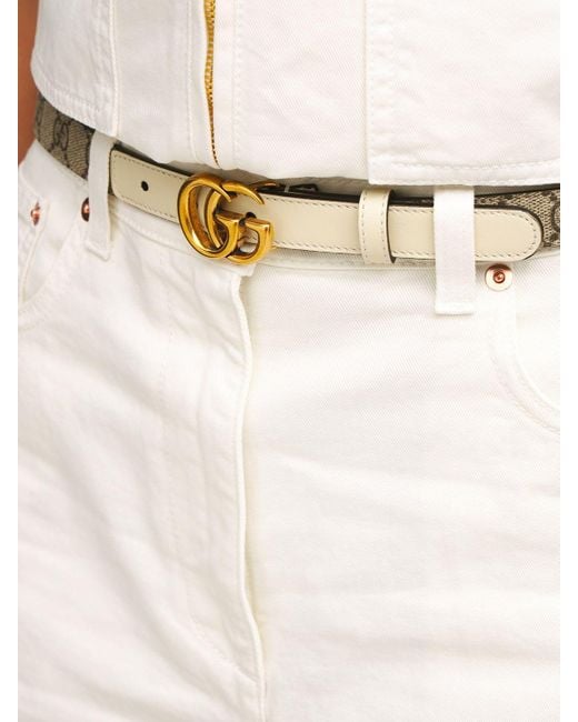 Gucci 2cm Gg Marmont Canvas Thin Belt in Metallic | Lyst