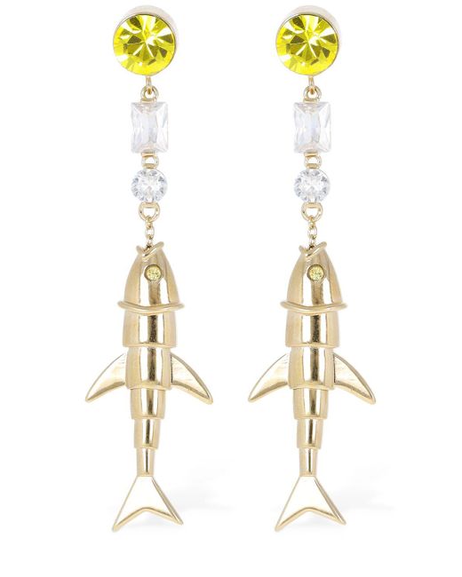 Marni White Fish Crystal Drop Earrings