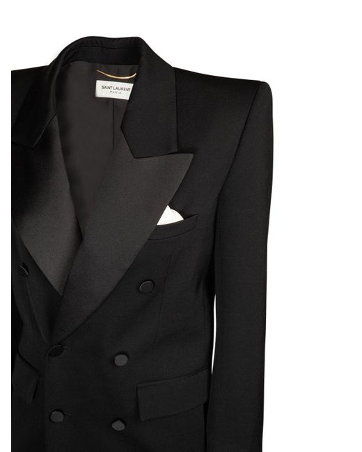 Manteau long en laine grain de poudre Saint Laurent en coloris Black