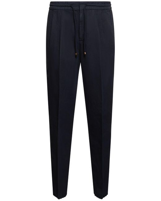 Pantalon en coton et lin avec cordons de serrage Brunello Cucinelli pour homme en coloris Blue