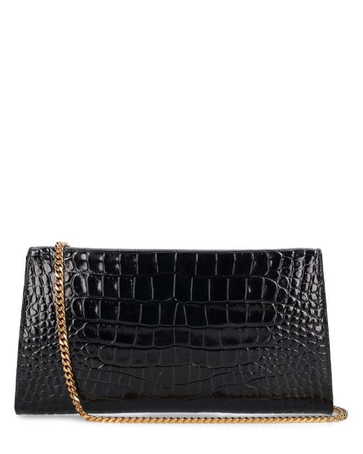 Tom Ford Black Shiny Croc Embossed Leather Clutch