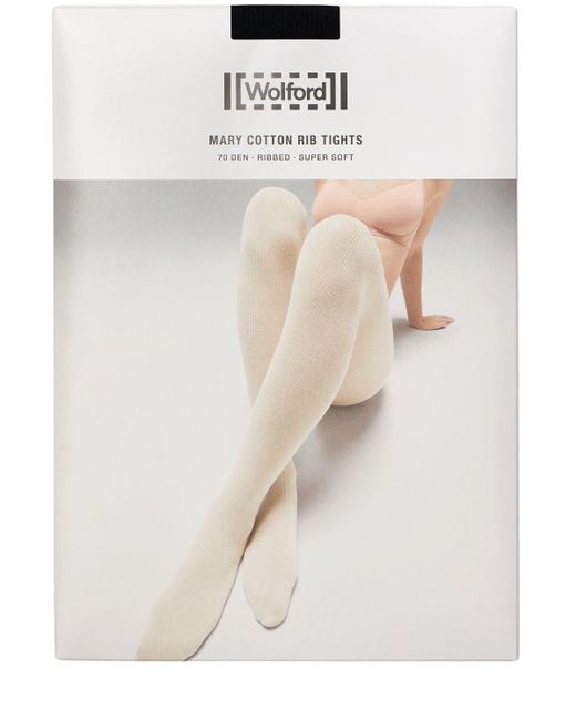 Wolford White Mary Cotton Rib Opaque Tights