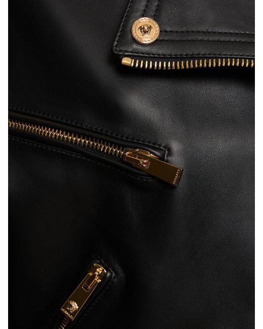 Veste de motard en cuir plongé Versace en coloris Black