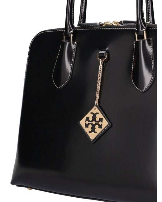 Tory Burch Black Polished Swing Leather Top Handle Bag