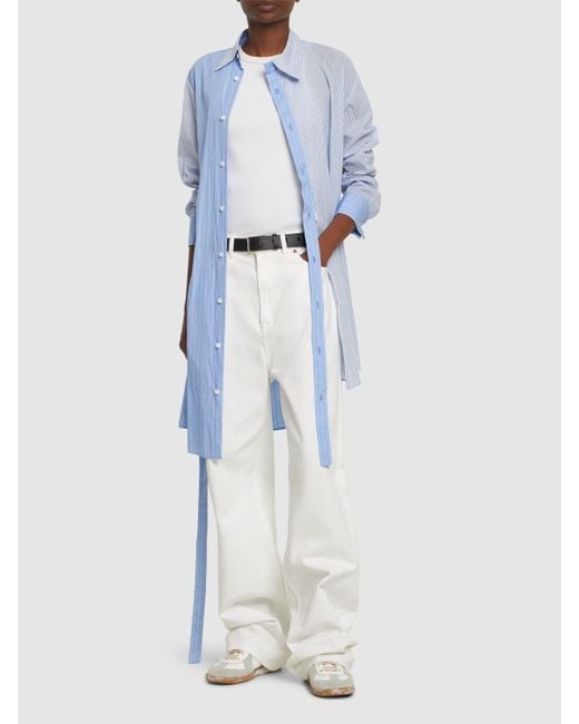 Yohji Yamamoto Blue Striped Asymmetrical Cotton Shirt W/ Zip