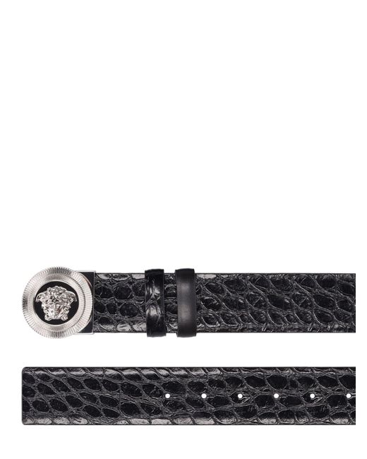 Versace Black 4cm Reversible Croc Embossed Belt for men