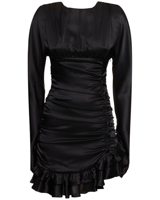 Alessandra Rich Black Open Back Silk Satin Draped Mini Dress