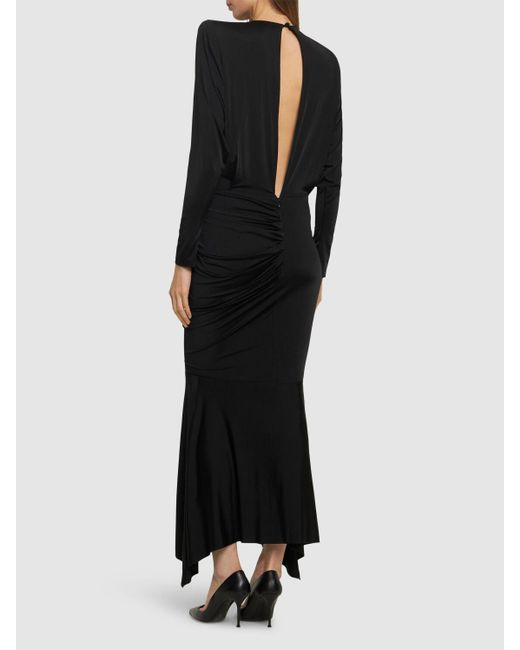 Alexandre Vauthier Black Draped Satin L/S Open Back Long Dress