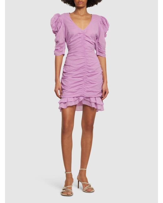 Isabel Marant Purple Sireny Gathered Cotton Mini Dress