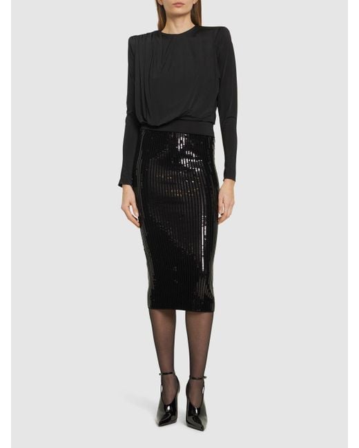 Alexandre Vauthier Black Sequined High Rise Midi Skirt