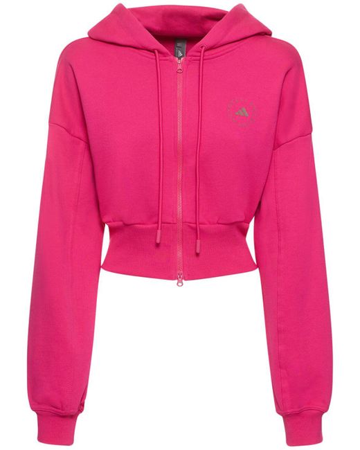 Sweat-shirt court zippé à capuche Adidas By Stella McCartney en coloris Pink