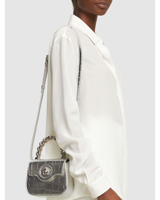 Versace White Mini Medusa Embossed Leather Bag