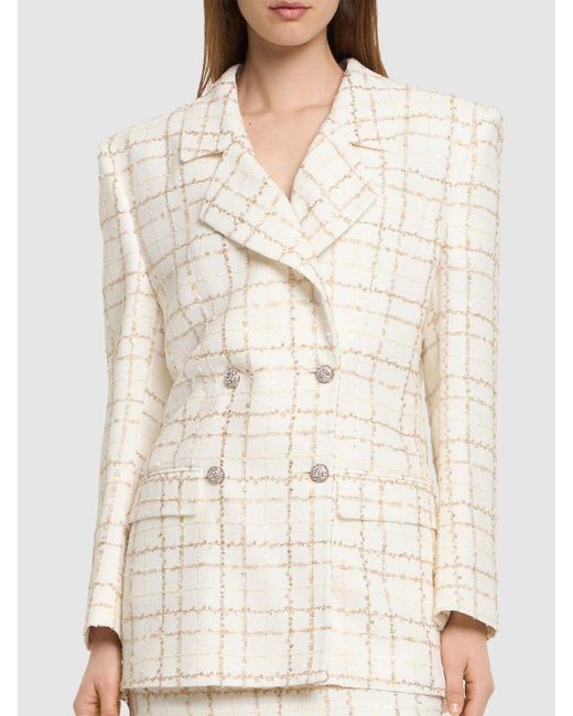 Veste oversize en tweed à carreaux et sequins Alessandra Rich en coloris Natural