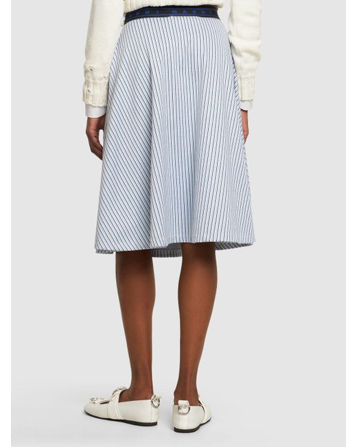 Marni Blue Striped Cotton Blend Flared Midi Skirt
