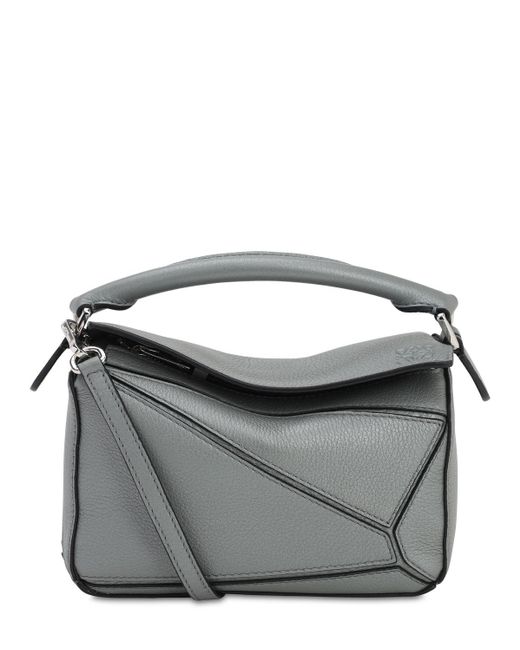 Loewe Gray Mini Puzzle Pearlized Leather Bag