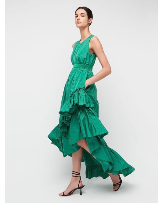 Max Mara Asymmetric Ruffled Taffeta Dress in Green - Lyst