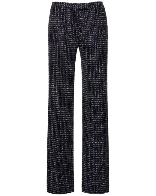 Alessandra Rich Blue Sequined Tweed Low Waist Pants