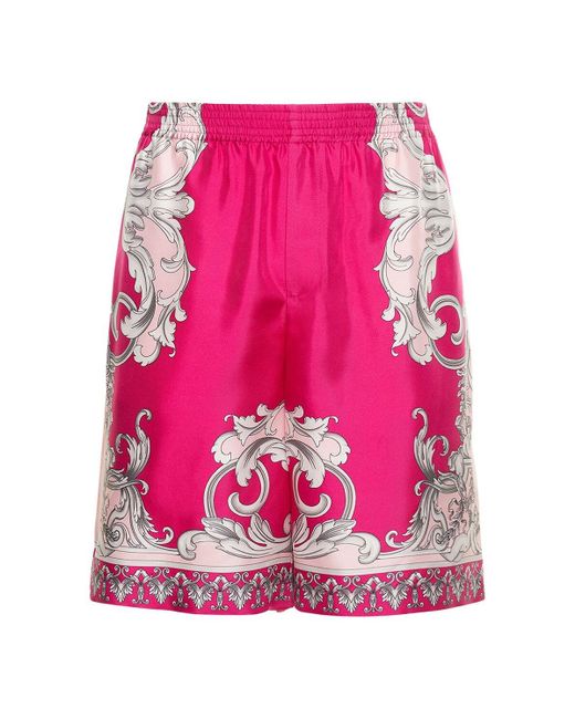 Versace Shorts Aus Seidentwill Mit Druck in Pink für Herren