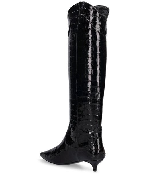 Anine Bing Black 40mm Hohe Lederstiefel Mit Krokoprägung "rae"