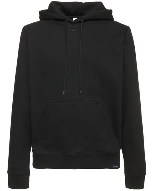 Courreges Logo Organic Cotton Jersey Hoodie in Black for Men | Lyst