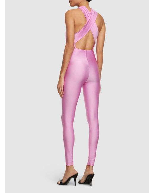 ANDAMANE Pink Hola Shiny Stretch Lycra Jumpsuit