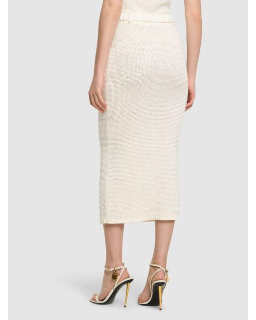 Alessandra Rich Natural Sequined Cotton Blend Knit Midi Skirt