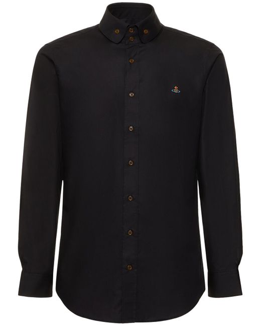 Vivienne Westwood Black Logo Embroidery Cotton Poplin Shirt for men