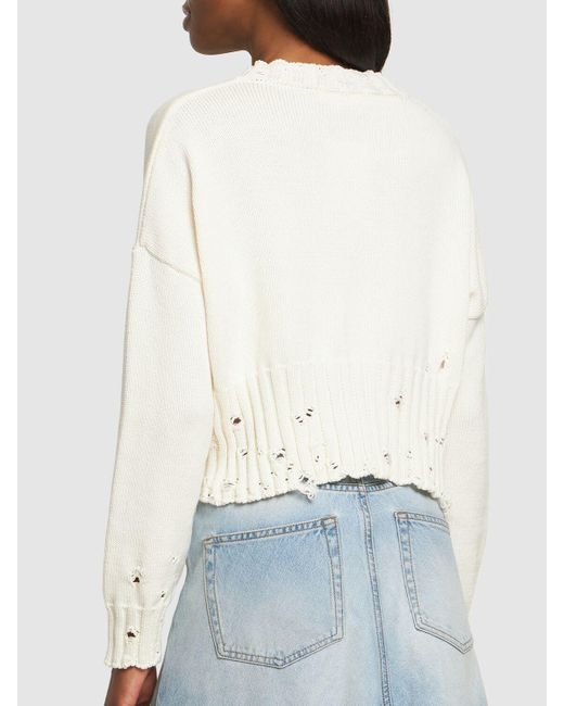 Marni Natural Distressed Ribbed Cotton Crop Sweater