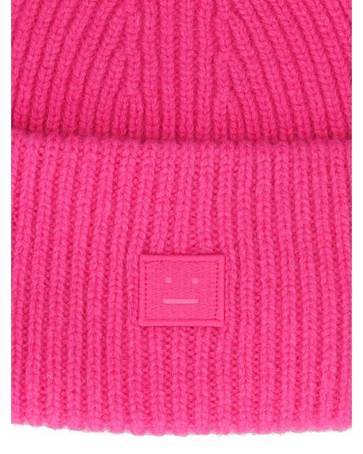 Cappello beanie pana face in lana di Acne in Pink da Uomo