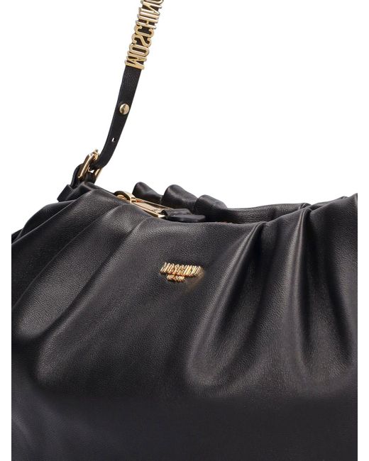 Moschino Black Logo Napa Leather Shoulder Bag