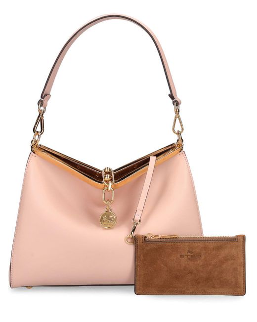 Etro Pink Medium Vela Leather Shoulder Bag