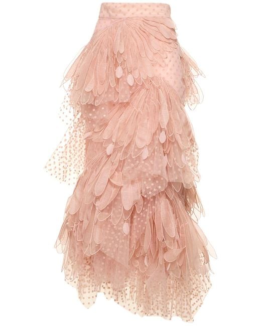 Lvr exclusive - jupe longue en tulle floqué Zimmermann en coloris Pink