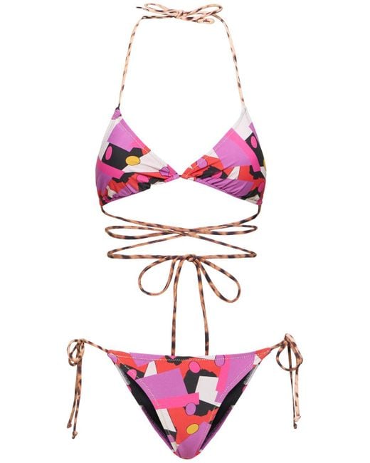 Set bikini a triangolo miami stampato di Reina Olga in Pink