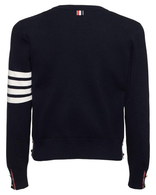 Thom Browne Blue Milano Stitch Cotton Crewneck Sweater for men