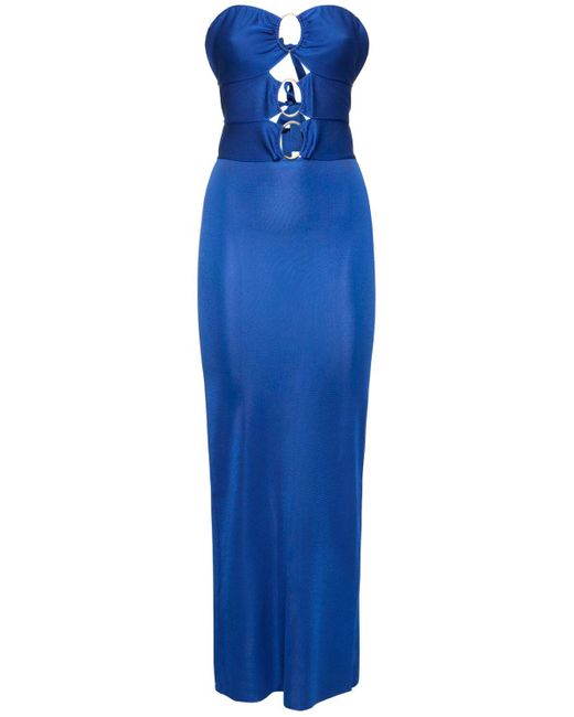Tom Ford Blue Keyhole Strapless Jersey Long Dress