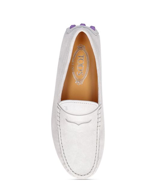 Tod's White Gommini Macro Suede Loafers