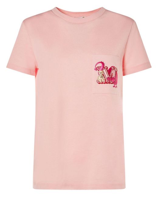 Max Mara Pink Elmo Embroidered Cotton T-Shirt