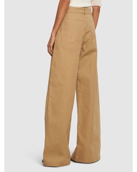 Pantalones anchos de lona de algodón Sportmax de color Natural