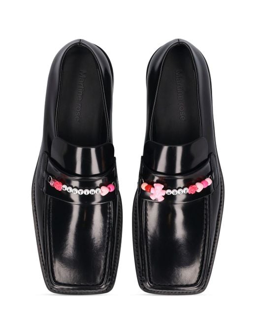 Martine Rose Black 3.5cm Leather Square Toe Beaded Loafers for men