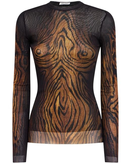 Donna Top A Maniche Lunghe Wood di Jean Paul Gaultier in Brown