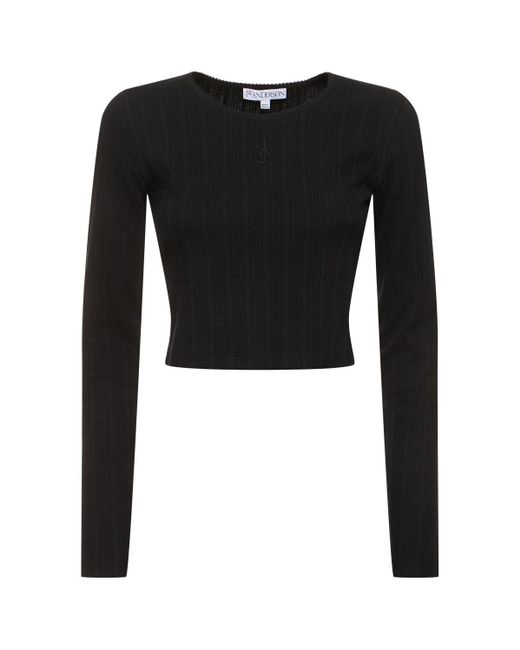 J.W. Anderson Black Anchor Embroidery Cropped L/S Top