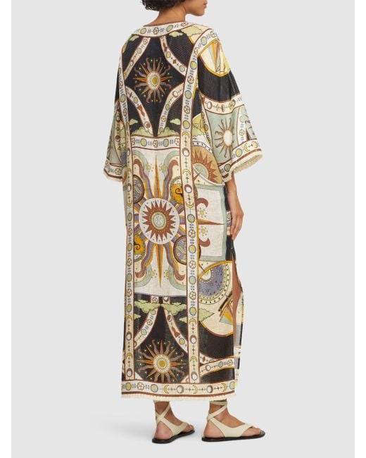 Tory Burch Metallic Printed Linen Caftan Dress