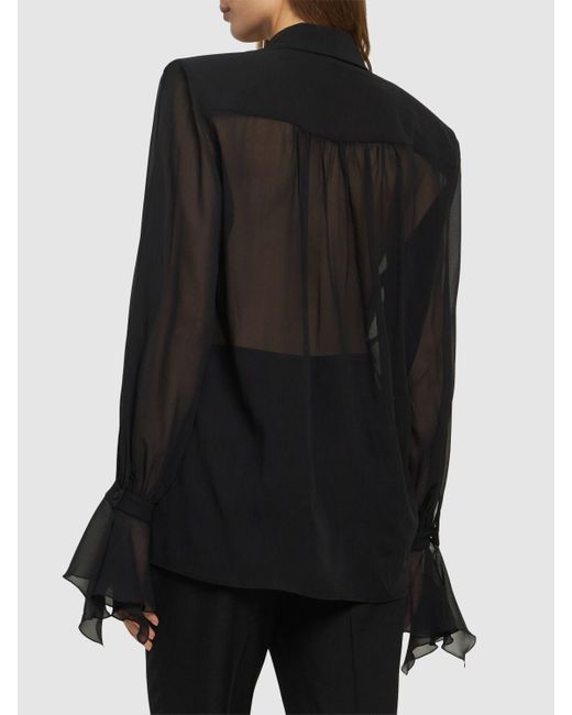 ANDAMANE Black Peony Stretch Silk Georgette Shirt