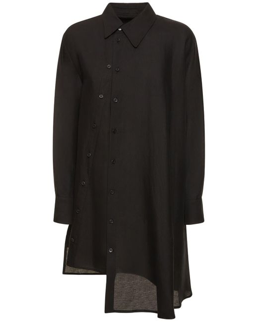 Yohji Yamamoto Black Gaberdine Asymmetric Buttoned Shirt