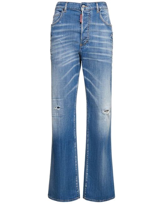 DSquared² Blue Roadie Distressed Mid-Rise Wide Jeans