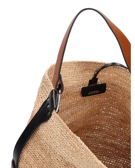 Isabel Marant Natural Bayia Straw & Leather Bucket Bag