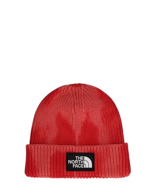 The North Face Red Tie Dye Logo Box Beanie