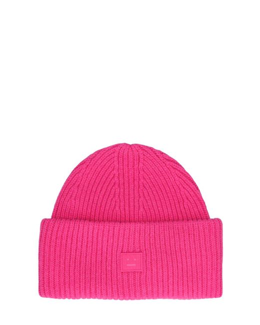 Cappello beanie pansy 'n face in lana di Acne in Pink